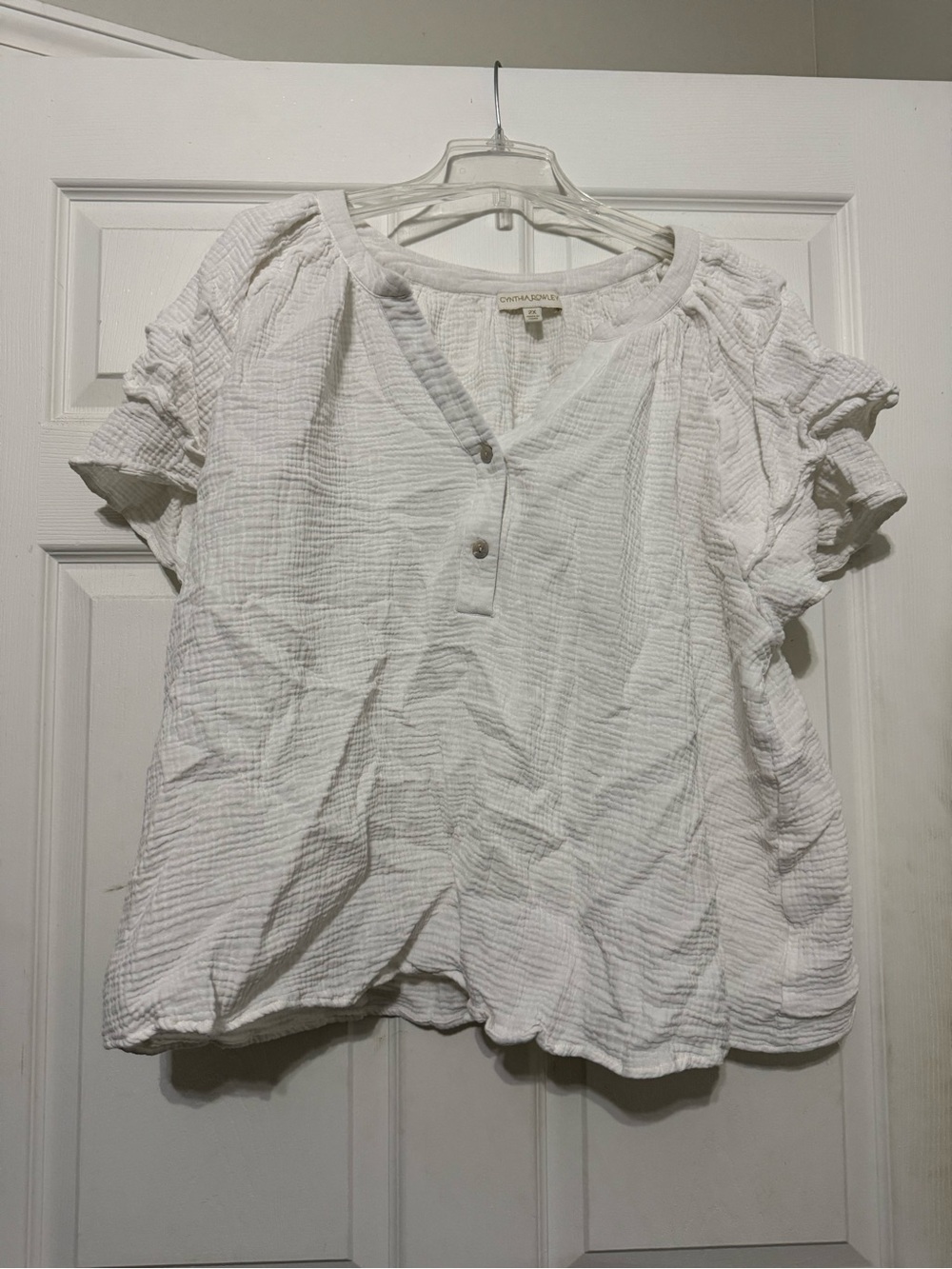 Daniel Rainn White Gauze Short Sleeve Henley Top